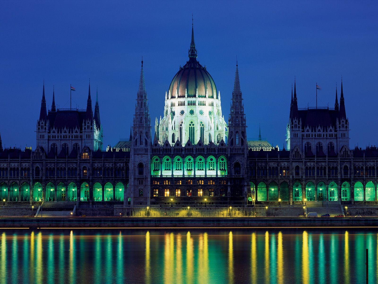 Hungarian Parliament Building lit up at night
